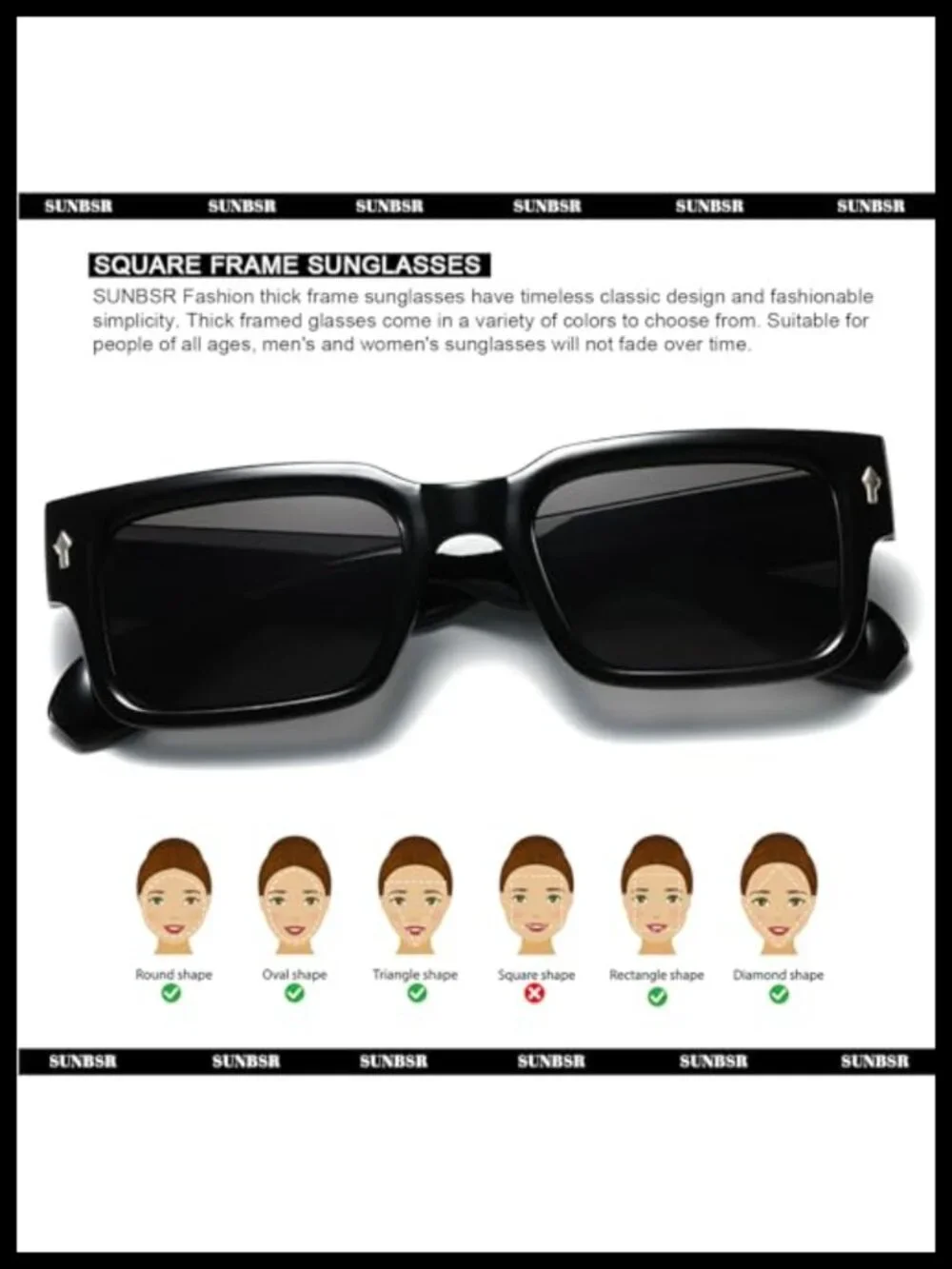 Classic Square Sunglasses for Women Men, Chunky Frame, UV400 Protection
